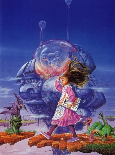 Space Teriyaki 5 - 50 Watts #girl #japanese #design #sci #fi #flakes #corn #surreal #dinosaurs #weird