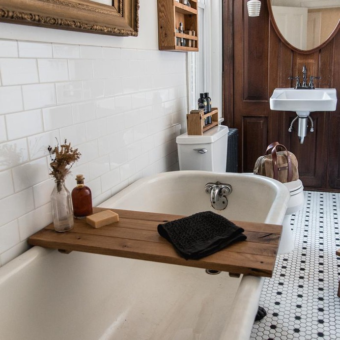Sustainable Wood Bath Tray in Oak Natural Bath Caddy Rustic image 1