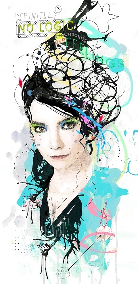 Mydeadpony has created Björk's portrait for the article in the Washington Post which deals with her exhibition in the MOMA.