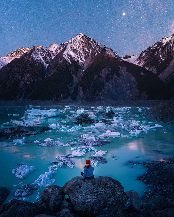 My first time seeing icebergs. Caught sunset here then stuck around for the Milky Way. This was one of those of those places that's just impossibly beautiful. It's a short hike over a crest and then the valley with the icebergs appears and just blows you away. One of my favorite stops on the trip for sure. In frame: @ashleyinwanderland #AICdoesNewZealand #BeAlpha * * @sonyalpha a7riii * Sony 16-35 GM f2.8 * * #moodygrams #naturegramy #tlpicks #earthpix #earthofficial #voyaged #lonelyplanet #ig_color #shotzdelight #fatalframes #way2ill #lensbible #highsnobiety #travel #landscape #sonyimages #gramslayers #astrophotography #fantasticearth #visualambassadors #milkyway #nightphotography #newzealand by @mmeyers76