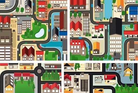 Cities, Roads & Factories on the Behance Network #cute #illustration #color #map