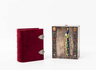 Book of HOURS of THE SFORZA, the facsimile in the Jewelry box, silver 925, partly. enamelled & coloured stone trim, facsimile Verlag Luzern in 1994,