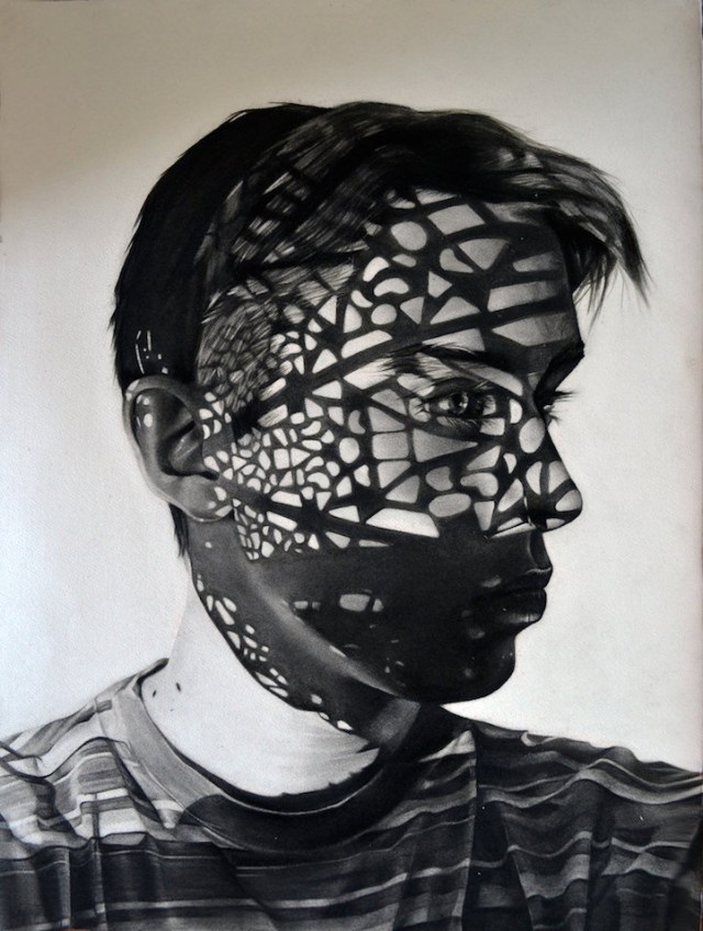 Charcoal portrait with shadows