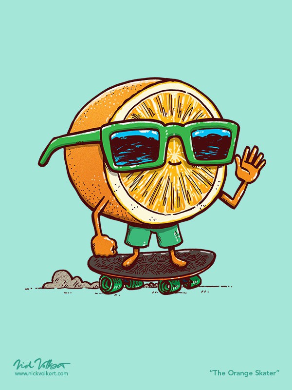 Orange you glad this skating fruit stopped by to say hi? #orange #skateboard #skateboarding #illustration #summer #sunglasses