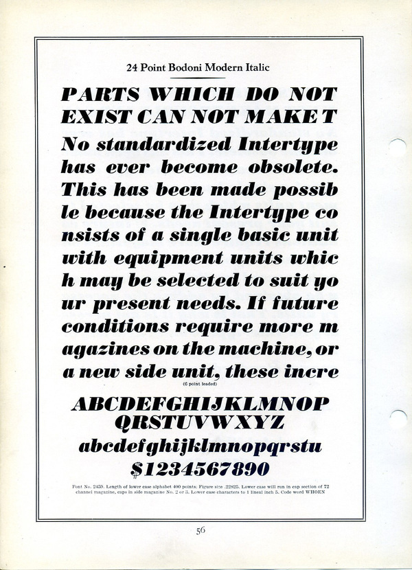 Intertype Bodoni Modern type specimen #type #specimen #typography
