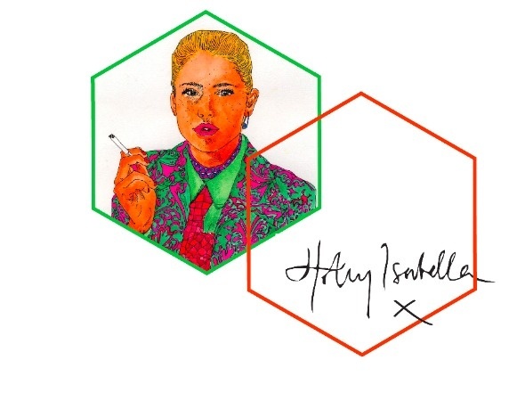 Holly Isabella #ink #hexagons #pattern #branding #print #design #shapes #colours #geometric #illustration #portrait #identity #painting #logo #signature #smoking #neon