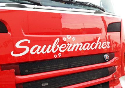 Saubermacher Truck #script #done #re #logo #typography