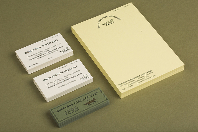 Business cards and stationery for Nashville based Woodland Wine Merchant by Perky Bros #identity #branding #stationery