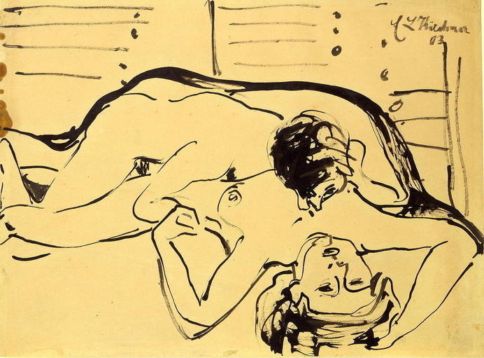 Ernst Ludwig Kirchner: Lovers (1903) #illustration #ink #lovers #art