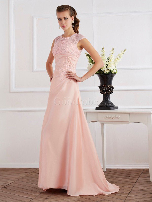 Robe de soirée avec manche courte avec perle avec zip decoration en fleur en chiffon