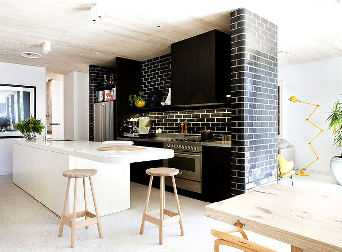 Brick House with Smooth Curves glazed brickwork walls kitchen #interior #kitchen #decor #design