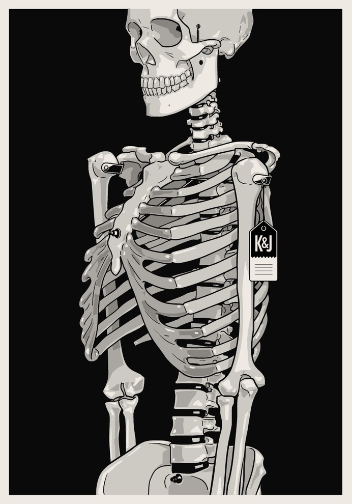 Gianmarco Magnani - K&J - Skeleton Poster #gianmarcomagnani #illustration #poster #posterdesign #prints #typography #typeposter #typographicposters #minimal #flat #design #graphicdesign #art #black #retro #future #futurism #vector #skeleton #bones #skull #anatomy