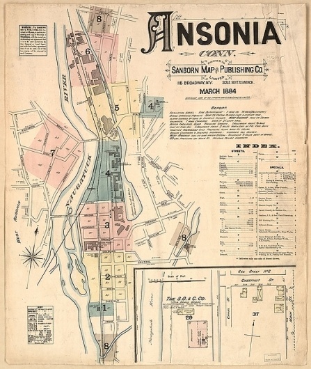 BibliOdyssey: Sanborn Fire Insurance Map Typography #1884 #design #map #ansonia #connecticut #typography