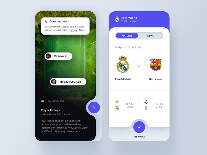 Match Plan, Info, News ui design profile mobile ui minimal illustraion home dashboad cards application clear ux mobile clean ui flat design card app