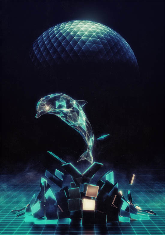 retro #futurism #dolphin #shapes #retro #geometric #illustration #glow #future