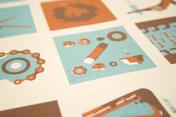 A B(ike) C's poster #reductive #bicycle #print #color #screenprint #orange #screen #illustration #alphabet #vintage #poster #bike #blue #2 #typography
