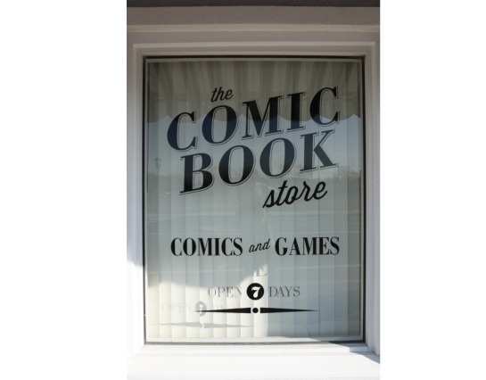 The Comic Book Store, storefront window vinyl #serif #black #comic #brand #vinyl #identity #window #logo