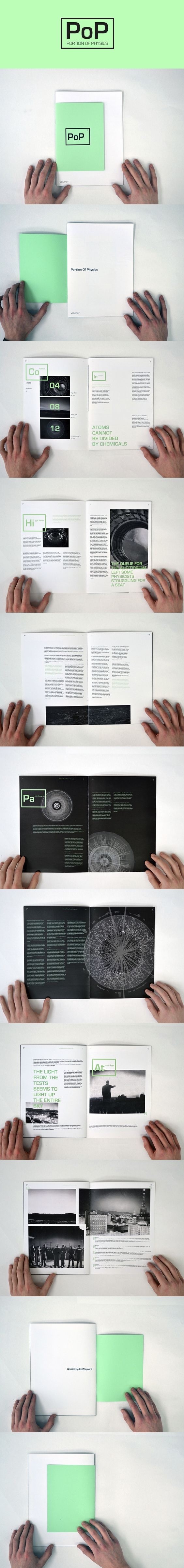 Portion of Physics | Magazine #science #higgsboson #magazine #spreads #book #layout #gridsystem #neon #photography #graphicdesign #booklet