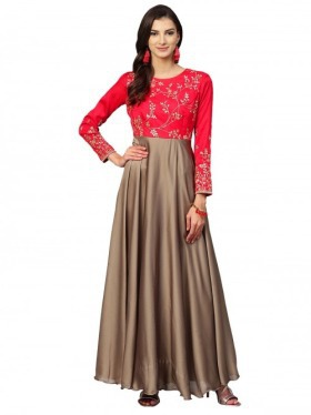 Red Thread Embroidered Dress - Inddus