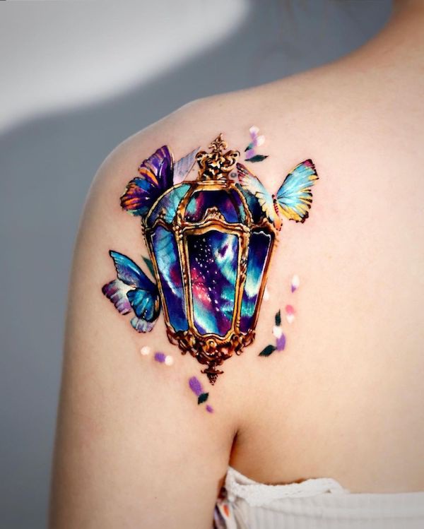 #tattoos   #butterfly #galaxy #lamp
