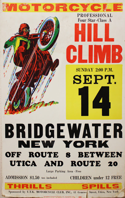 vintage motorcycle hill climb posters from New York #poster #letterpress #motorcycle