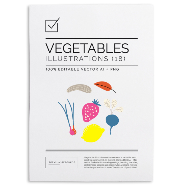 Fruit & Vegetable illustrations/clip art in vector .AI and .PNG 300 DPI format for easy use on blogs, websites, books, scrapbooks and more.