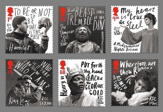 50 Year Anniversary stamps for the Royal Shakespeare Company by Hat-trick #stamps #shakespeare #type #mail #typography