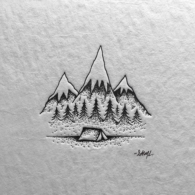 illustration, mountain, tent, logo