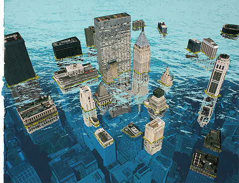 ALEX LUKAS #water #city #illustration #under #buildings