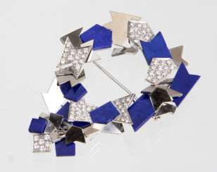 Lapis Lazuli Brilliant Brooch - White Gold 750