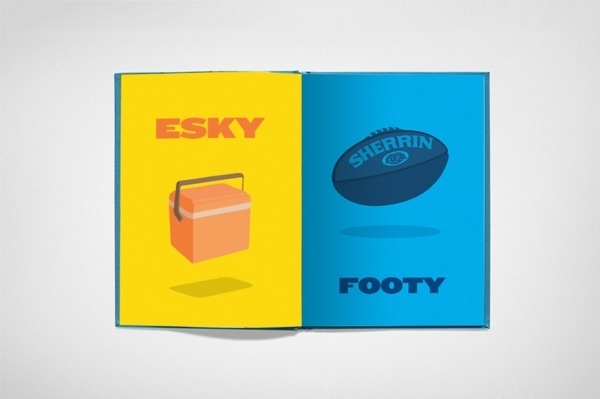 A-Z of Aussie Slang #esky #yellow #book #clean #simple #spread #footy #slang #blue #australia #aussie