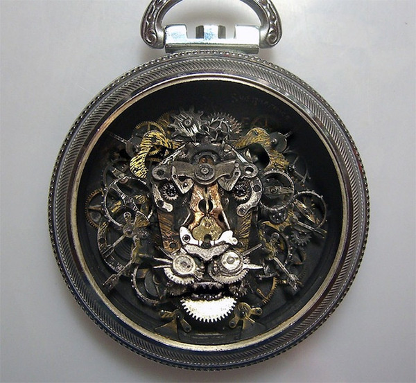 Steampunk Watch Part Sculptures by Sue Beatrice #punk #sculpture #lion #steam #mechanical #watch #cogs #gears