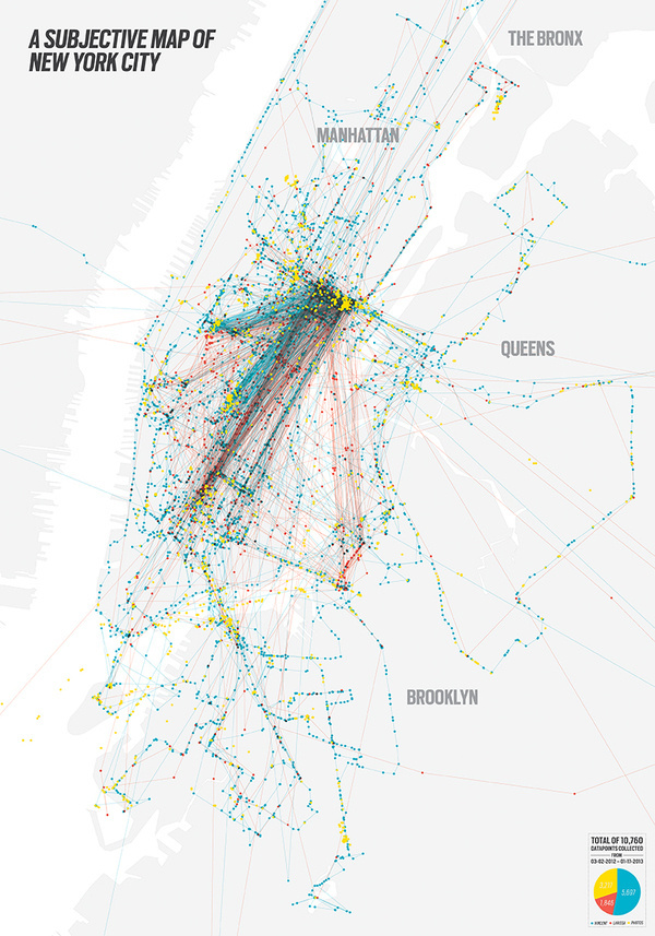 Subjective Map of New York City #movements #city #map #data #visualization #processing #nyc #york #new