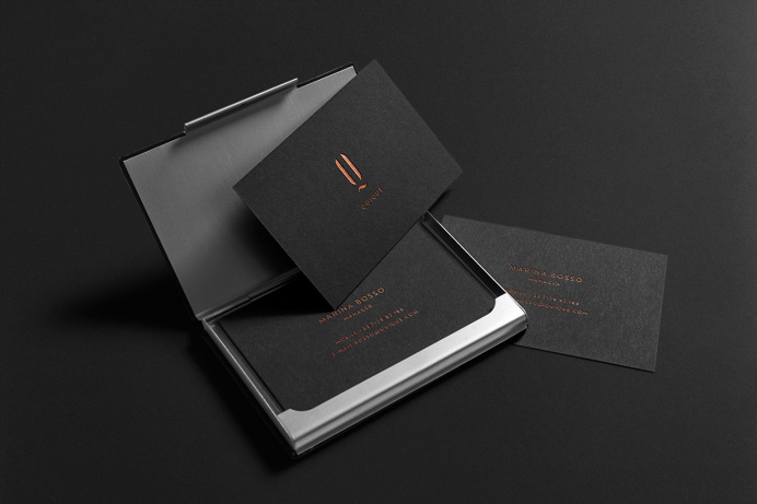 QUIQUE cosmetics copper black dark gold golden logo logotype branding corporate design identity business card print letter letterhead moder