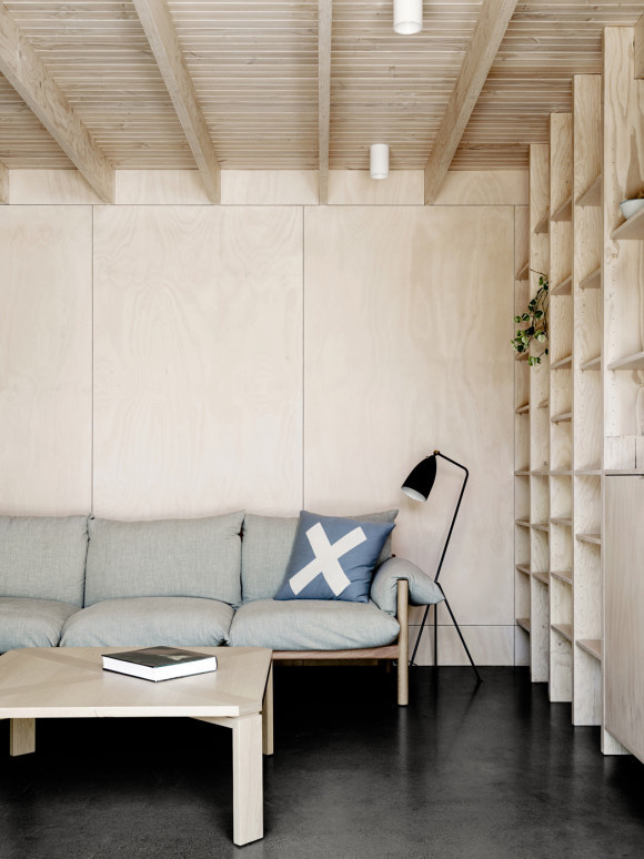 Couch, table and lamp. Yes