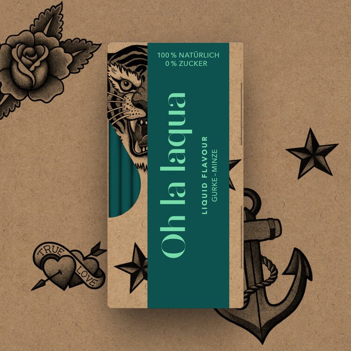 OH LA LAQUA Gurke-Minze #branding #packaging #packagingdesign #tattoo #tattoodesign #dotwork