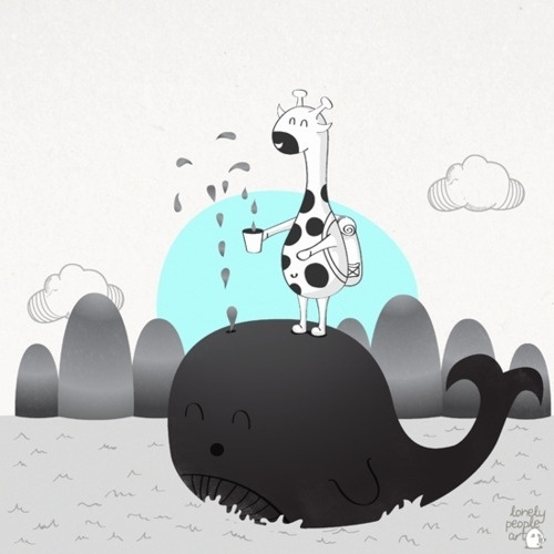 Lonelypeopleart :: Illustration, Keep moving, my whaleboat… ... #giraffe #travel #illustration #animals #alone #lonelypeopleart
