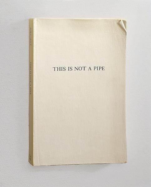 sublimespy:nnSteve Wolfe Untitled (This Is Not A Pipe) 1987-1988 Oil, enamel, ink transfer, modeling paste, masonite and wood 7Â 5/8 x 5 #type #design #book #art