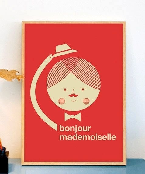 Bonjour poster #circle #mademoiselle #red #print #mustache #bonjour #hat #poster #hello #man