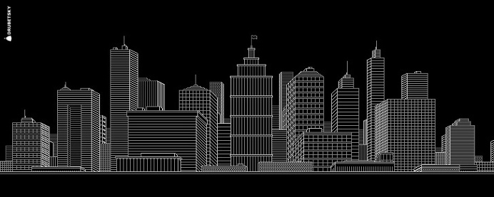 Pixel Art Cityscape in Black and White