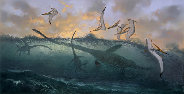 Douglas Henderson #silhoutte #ocean #plesiosaur #water #pterodactyl #wave #flying #dinosaur