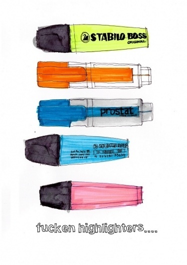 highlighters.jpg (670×946) #ink #color #illustration #leegibson #watercolor #drawing
