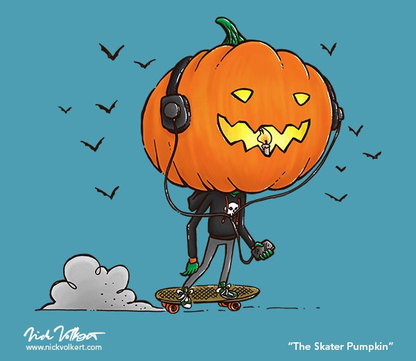 In October, skaters have Halloween on the brain. #illustration #illustration #pumpkin #jackolantern #skater #skating #skateboard #halloween #penandink