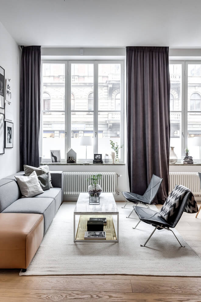 Apartment, living room, black & white, dinning room, bedroom