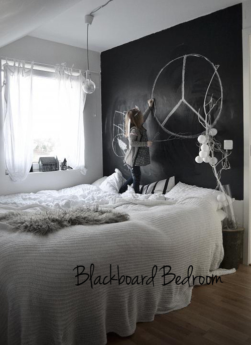 (via chalkboard paint wall in bedroom | the style files) #interior #white #black #clean #minimal #grey