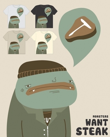 Monsters Want Steak by `tedikuma on deviantART #monster #illustration #tshirt #steak