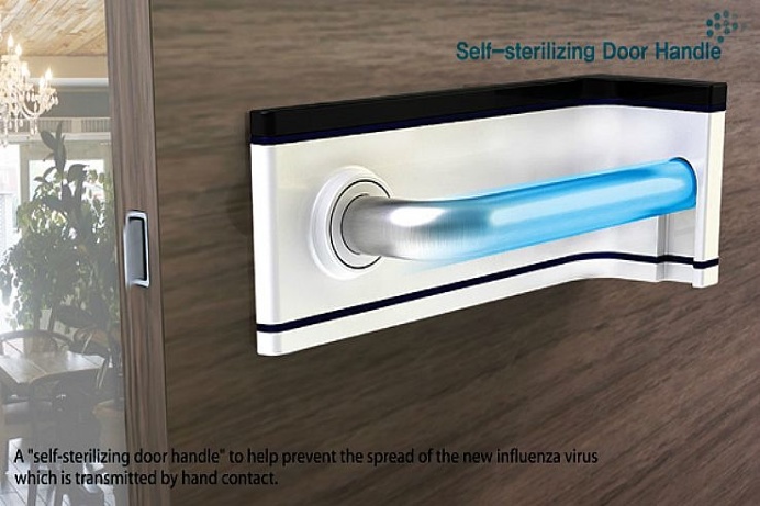 Opening a door has never been safer with the self-sterilizing door handle. The spread of bacteria stops with this new invention that puts ge #product #design #modern