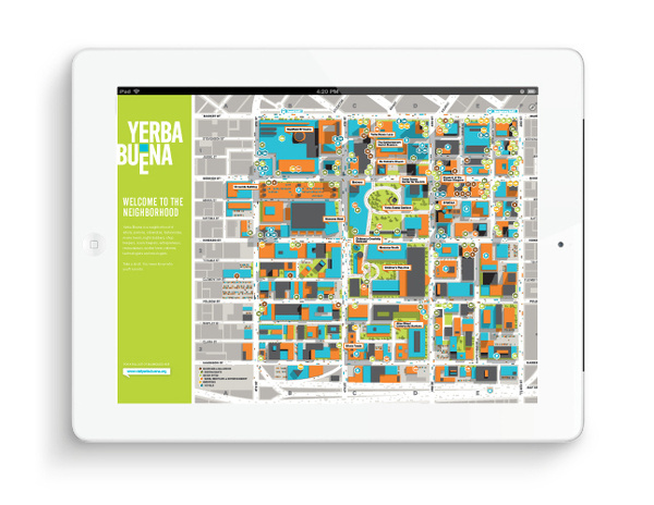 Le quartier Yerba Buena de San Francisco | Phileman Agence de communication et de design Nantes / Lorient #carte #birdeye #apps #ipad #mappa #design #graphic #map #wayfinding #road #digital #illustration #tablet #street