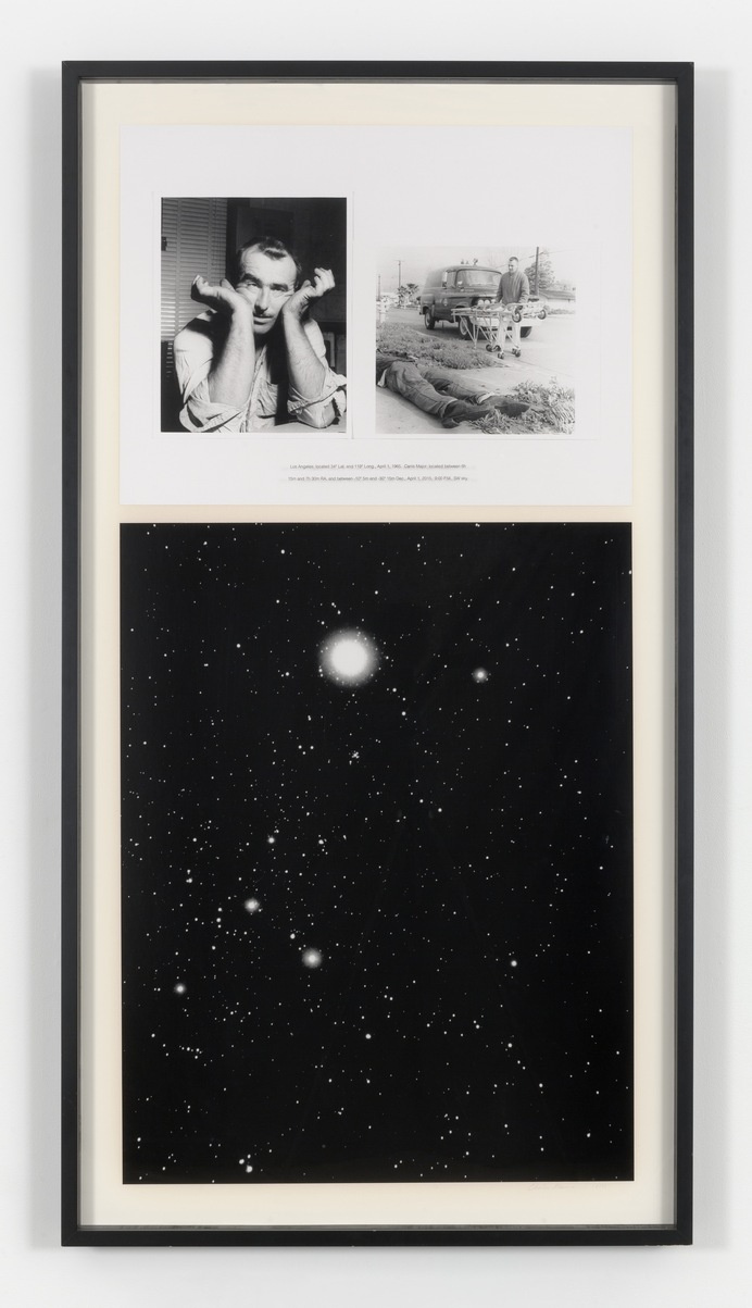 CHARLES GAINES NIGHT/ CRIMES: Canis Major, 1995, framed photo and silkscreened text framed: 70 3/4 x 37 3/4 in. (179.7 x 95.9 cm). © Charle #charles #gaines