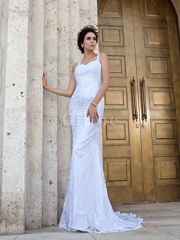 Abito da Sposa Cerniera Conotta Senza Maniche in Pizzo Largo Bretelle